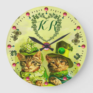 FUNNY OLD FASHION ST.PATRICK'S CATS,HEART MONOGRAM GROßE WANDUHR