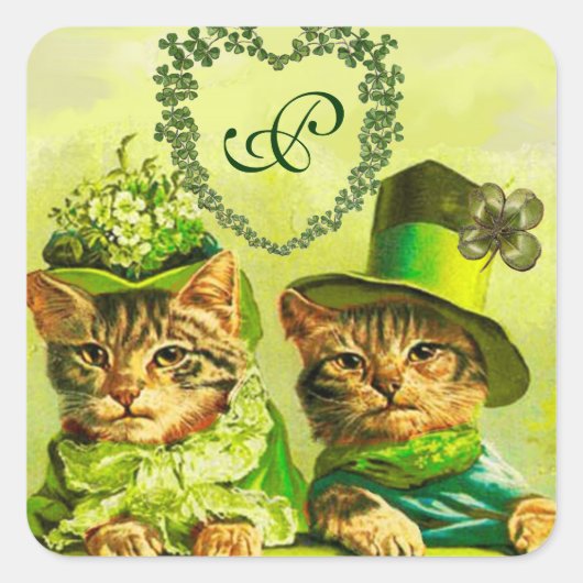FUNNY OLD FASHION ST PATRICK'S DACATCATS, KLEEBLAT QUADRATISCHER AUFKLEBER (Vorderseite)