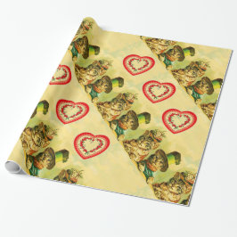 FUNNY OLD FASHION VALENTINE'S DAY CATCATS WITH HEA GESCHENKPAPIER