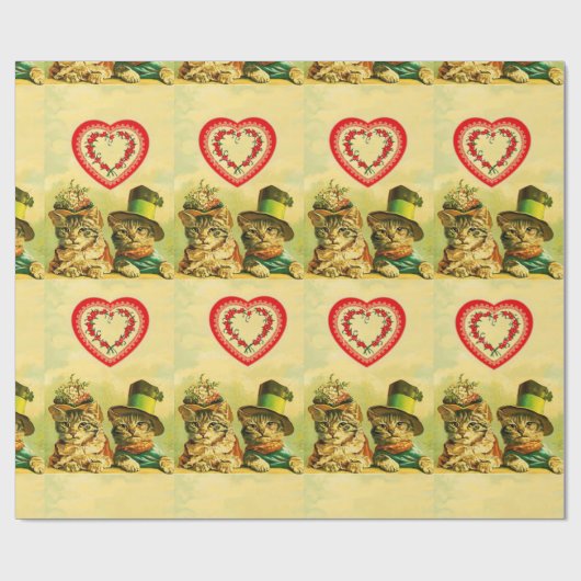 FUNNY OLD FASHION VALENTINE'S DAY CATCATS WITH HEA GESCHENKPAPIER (Flach)