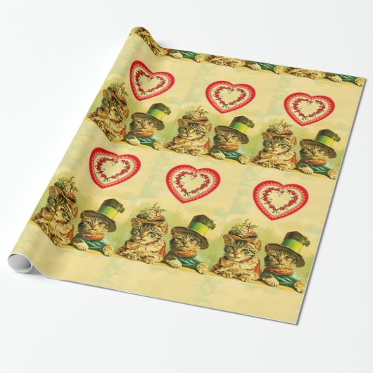 FUNNY OLD FASHION VALENTINE'S DAY CATCATS WITH HEA GESCHENKPAPIER (Ungerollt)