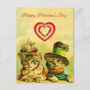 FUNNY OLD FASHION VALENTINE'S DAY CATCATS WITH HER FEIERTAGSPOSTKARTE