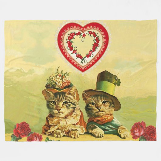 FUNNY OLD FASHION VALENTINE'S DAY CATS, Heart, Ros Fleecedecke (Vorderseite (Horizontal))