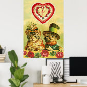FUNNY OLD FASHION VALENTINSTAG CATS, Hearts, Rose Poster (Heimbüro)