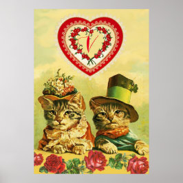 FUNNY OLD FASHION VALENTINSTAG CATS, Hearts, Rose Poster