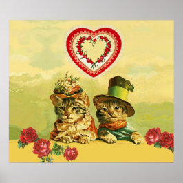 FUNNY OLD FASHION VALENTINSTAG CATS, Hearts, Rose Poster