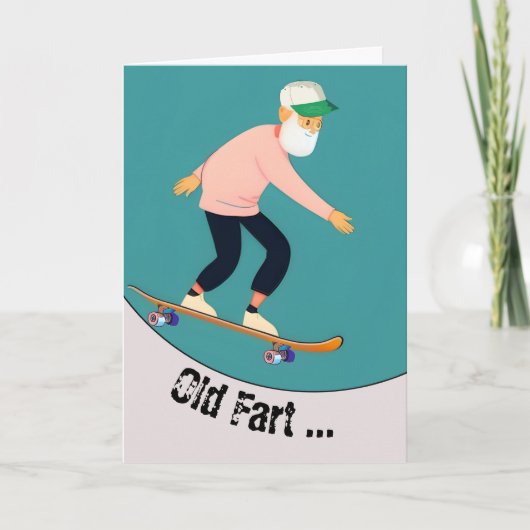 Funny Old Furz Skateboarder Geburtstag Karte (Vorderseite)
