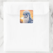 Funny Old Hippie, Biker Typ, Backpacker Quadratischer Aufkleber (Tasche)