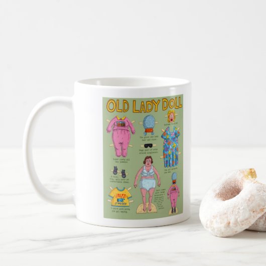 FUNNY Old Lady Paper Doll Kaffeetasse (Mit Donut)
