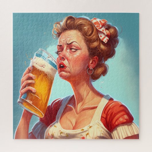 Funny Old Lady trinken ein Bier Puzzle (Vertikal)
