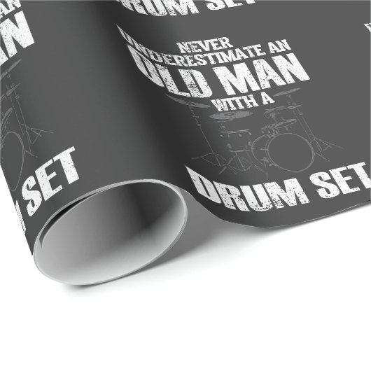 Funny Old Man Drum Set Drummer Men Drummerung Geschenkpapier (Rolleneckpunkt)