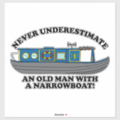 Funny Old Man with Narrowboat Quote Aufkleber (Blatt)