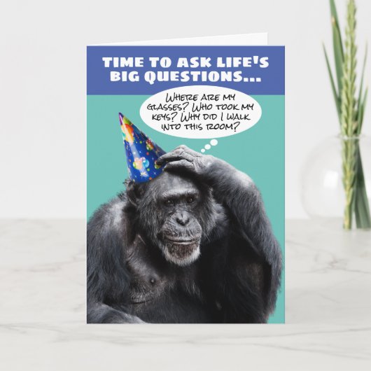 Funny Older Vergessful Chimpanzee Geburtstag Karte (Vorderseite)