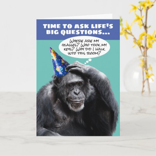Funny Older Vergessful Chimpanzee Geburtstag Karte (Gelbe Blume)