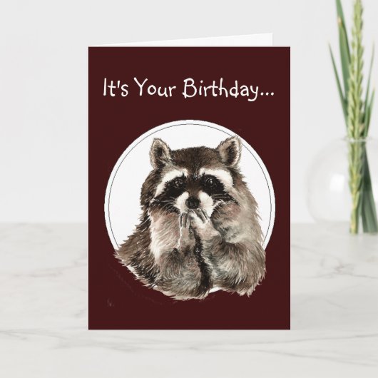 Funny Older Wiser Birthday Card Cute Raccoon Karte (Vorderseite)