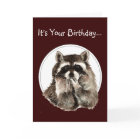 Funny Older Wiser Birthday Card Cute Raccoon