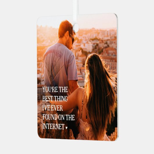 Funny Online Verabred Couple 2 Foto Ornament Aus Metall (Vorderseite links)