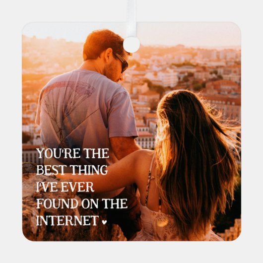 Funny Online Verabred Couple 2 Foto Ornament Aus Metall (Vorderseite)