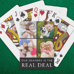 Funny Opa Sprichwort Großkinder FotoCollage Spielkarten<br><div class="desc">Erstellen Sie ein Foto Collage Deck von Spielkarten für einen Großvater mit dem vorgeschlagenen bearbeitbaren lustigen Sprichwort OUR GRANDPA IST DER REAL DEAL und 4 Fotos. FOTO TIPP: Wählen Sie ein Foto mit dem Thema in der Mitte und/oder schneiden Sie es vor dem Hochladen in quadratischer Form vor dem Hochladen...</div>