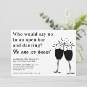 Funny Open Bar Dancing Lässig Hochzeit Einladung (Stehend Vorderseite)