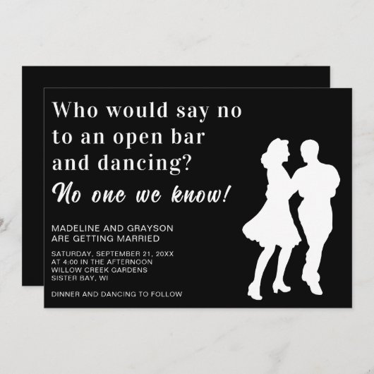 Funny Open Bar Dancing Lässig Hochzeit Einladung (Vorne/Hinten)