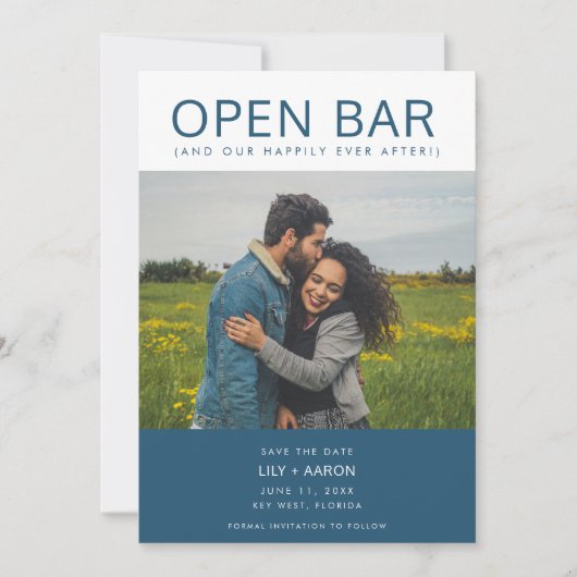 Funny Open Bar Foto Hochzeit Speichern Sie das Dat Save The Date (Vorderseite)
