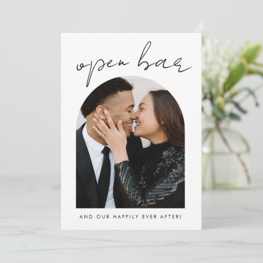 Funny "Open Bar" Foto Wedding Save the Date (Stehend Vorderseite)