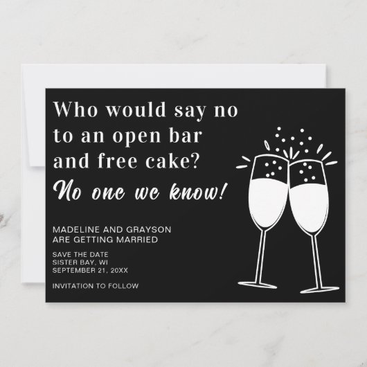 Funny Open Bar Free Cake Hochzeit speichern das Da Save The Date (Vorderseite)