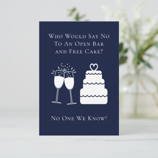 Funny Open Bar Free Cake Hochzeit speichern das Da Save The Date (Stehend Vorderseite)