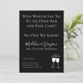 Funny Open Bar Free Cake Hochzeit speichern das Da Save The Date (Stehend Vorderseite)