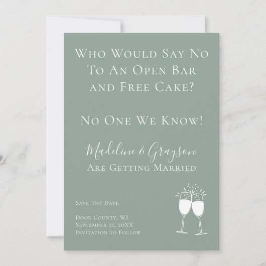 Funny Open Bar Free Cake Hochzeit speichern das Da Save The Date (Vorderseite)