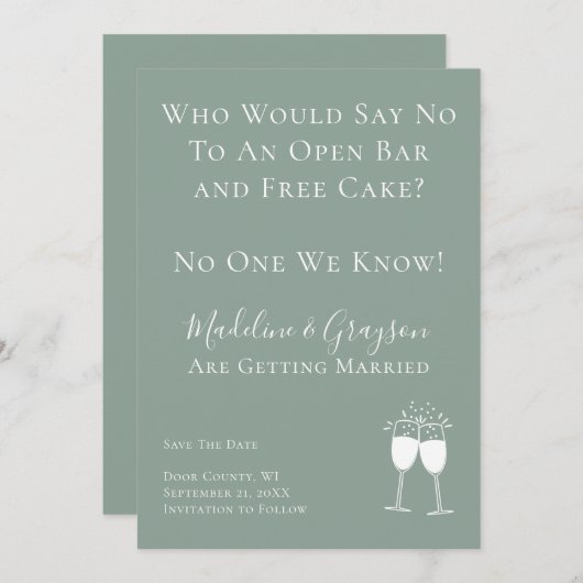 Funny Open Bar Free Cake Hochzeit speichern das Da Save The Date (Vorne/Hinten)