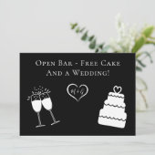 Funny Open Bar Free Cake und Hochzeit Save the Dat Date (Stehend Vorderseite)