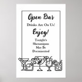 Funny Open Bar Wedding Sign Poster (Vorne)