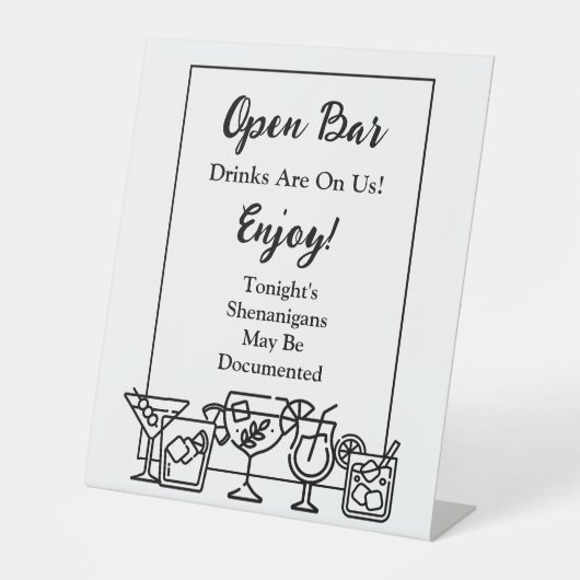 Funny Open Bar Wedding Sign Sockelschild (Vorderseite)