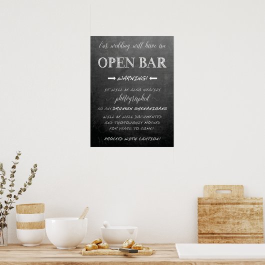 Funny Open Bar Wedding-Zeichen | Chalkboard-Stil Poster (Küche)