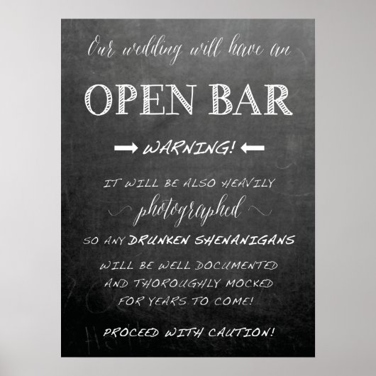 Funny Open Bar Wedding-Zeichen | Chalkboard-Stil Poster (Vorne)
