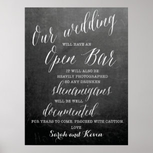 Funny Open Bar Wedding-Zeichen Personalisierte N Poster