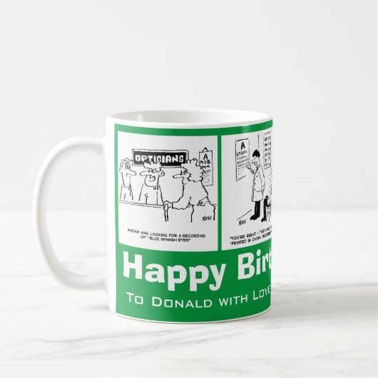 Funny Optician Optometrist Cartoon am Geburtstag Kaffeetasse (Links)