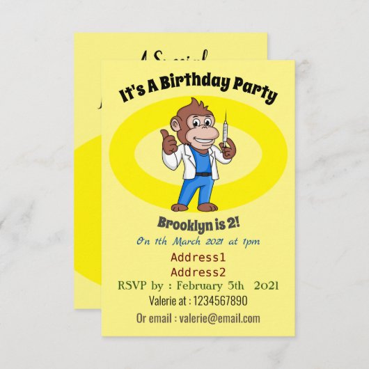 Funny Orang-Utan Cartoon Arzt Einladung (Vorne/Hinten)