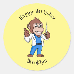 Funny Orang-Utan Cartoon Arzt Runder Aufkleber