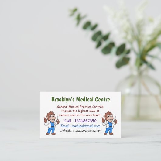 Funny Orang-Utan Cartoon Arzt Visitenkarte (Stehend Vorderseite)