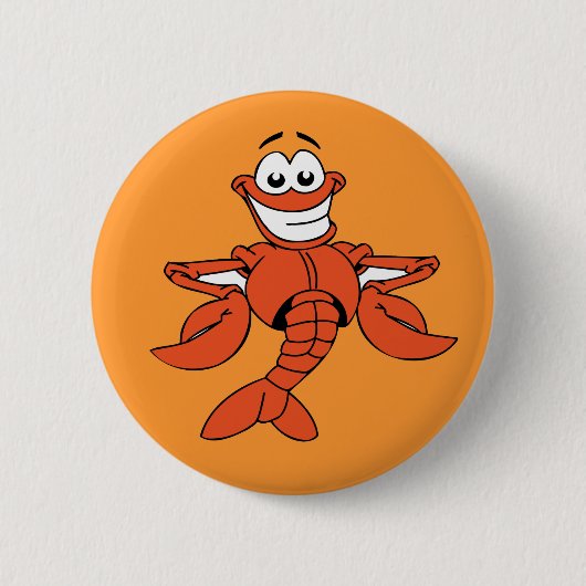 Funny ORANGE CARTOON LOBSTER lächelt glücklich Spa Button (Vorderseite)