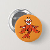 Funny ORANGE CARTOON LOBSTER lächelt glücklich Spa Button (Vorne & Hinten)