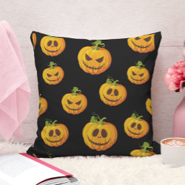 Funny Orange Carved Pumpkin Pattern Kissen