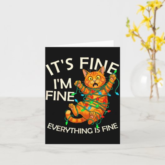 Funny Orange Cat Christmas Light It's Fine I'm Fin Karte (Gelbe Blume)