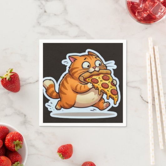 Funny Orange Cat Eating Pizza Cartoon Serviette (Beispiel)