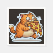 Funny Orange Cat Eating Pizza Cartoon Serviette (Vorderseite)