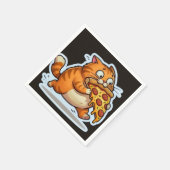 Funny Orange Cat Eating Pizza Cartoon Serviette (Ecke)