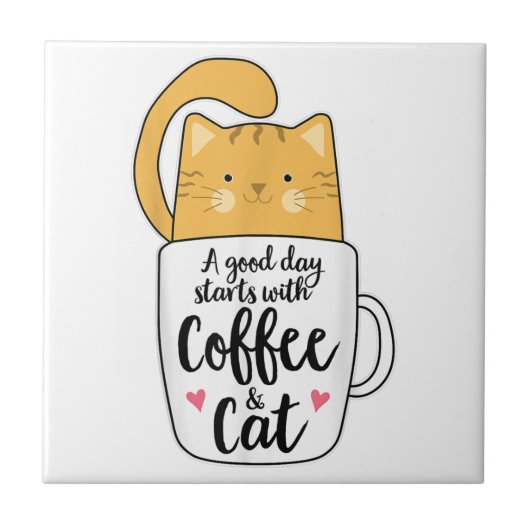 Funny Orange Cat Kaffee Tasse Chat Lover Fliese (Vorderseite)